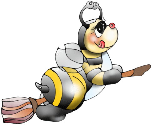Biene, Bine, bienen, bienchen, bee, bees, honeybee, honey bees, Abeille, abeia, abeja, biene auf besen, besen, broom and bee, bee on a broom by Christine Dumbsky